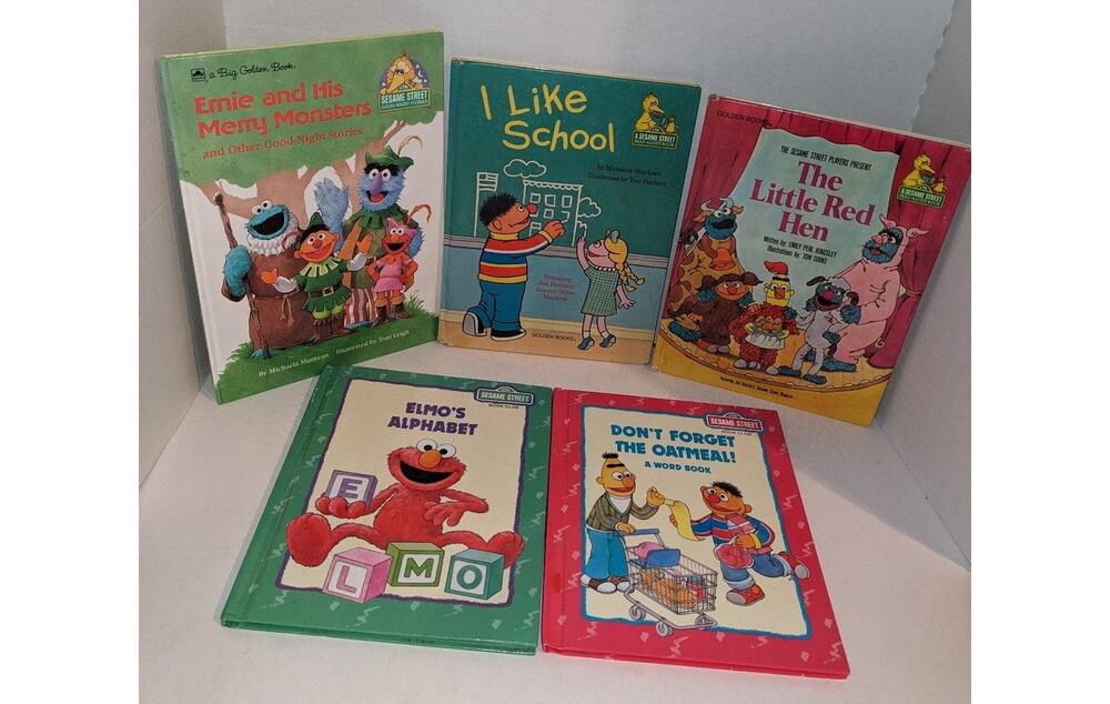 5 Vintage Sesame Street Golden Books Hard Cover Children's Big Bird Cookie ELmo